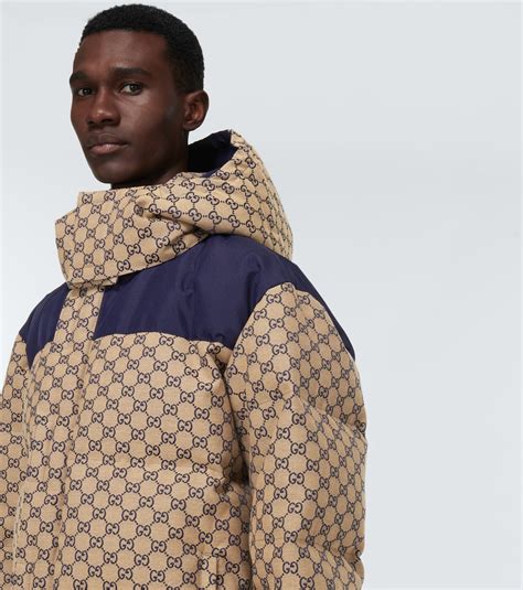 GG canvas down jacket in beige and blue 